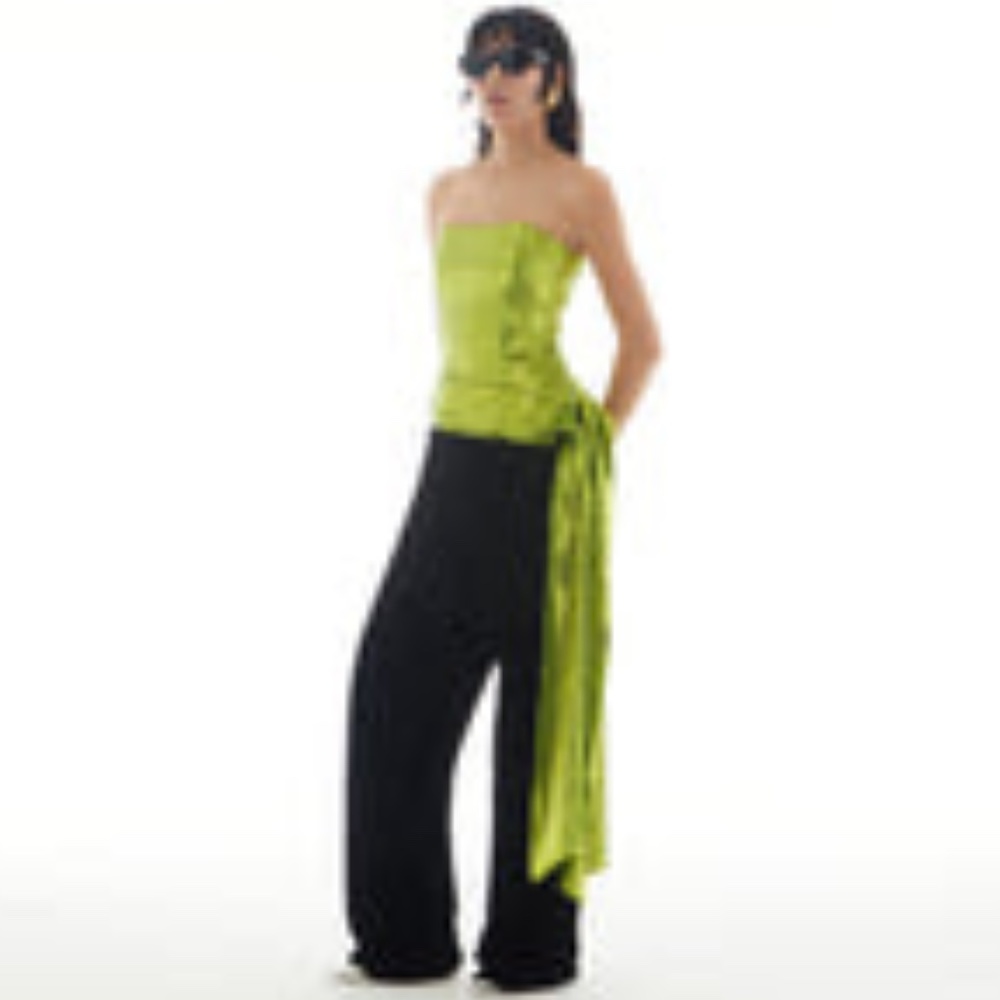 LBV - Sequin Asymmetrical Draped Top - Chartreuse - Size 6